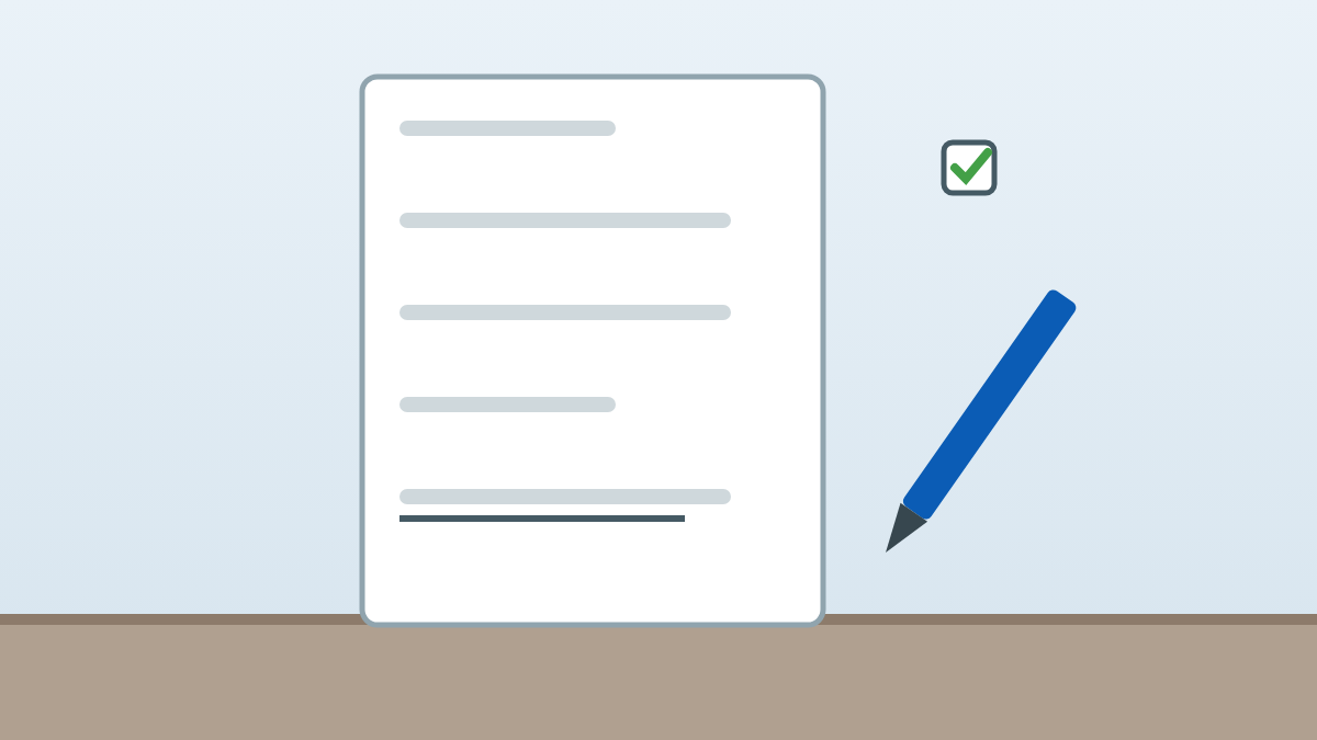 Terms document with a check mark and pen